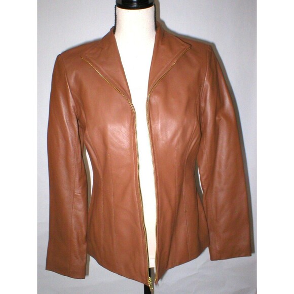 New Womens S Light Brown Soft Cole Haan Leather Jacket Italian Leather Lined - Picture 2 of 12
